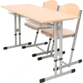 Doppeltisch IN-R mit 2 Stühlen, höhenverstellbar, Tischhöhe 71-76 cm